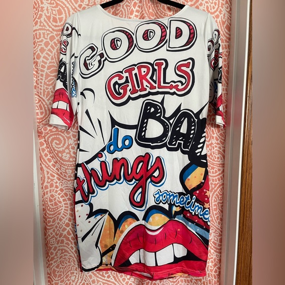 Retro graphic bodycon mini dress, sz L - Picture 2 of 6